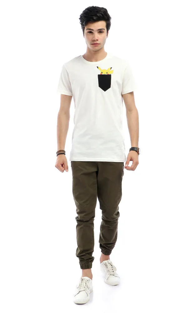 53171 Pikachu With Front Pocket Round Off-White T-shirt