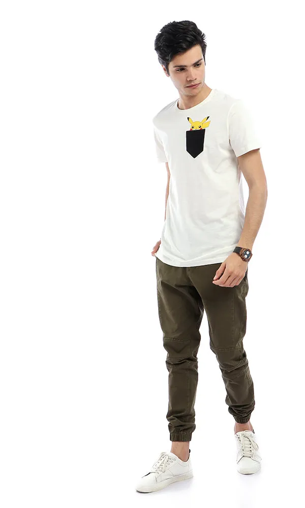 53171 Pikachu With Front Pocket Round Off-White T-shirt