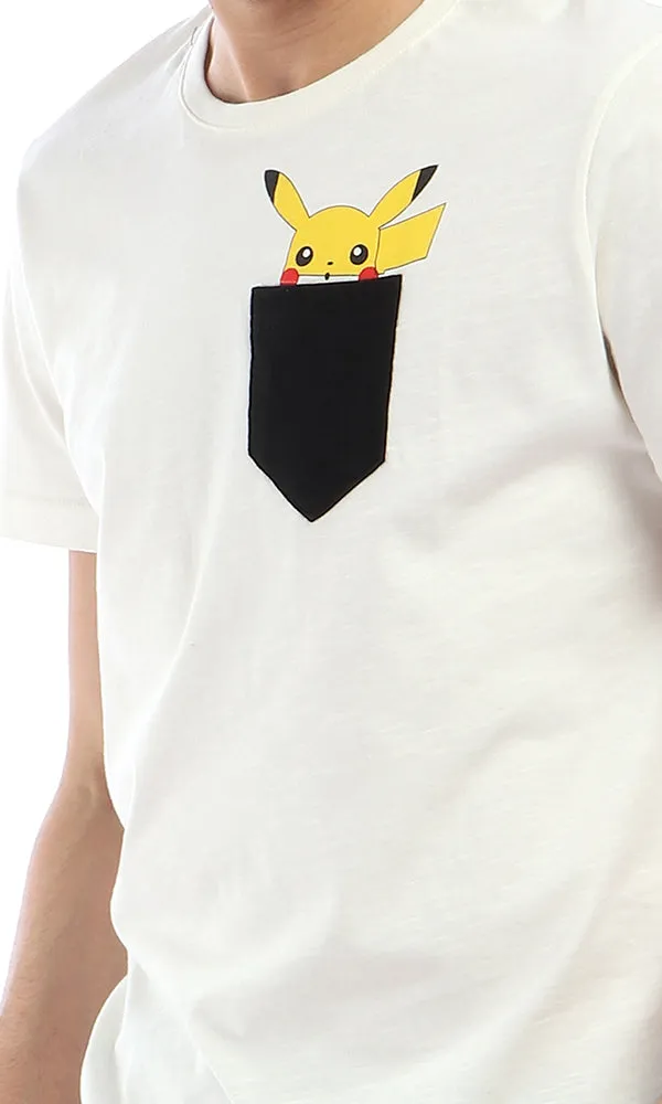 53171 Pikachu With Front Pocket Round Off-White T-shirt