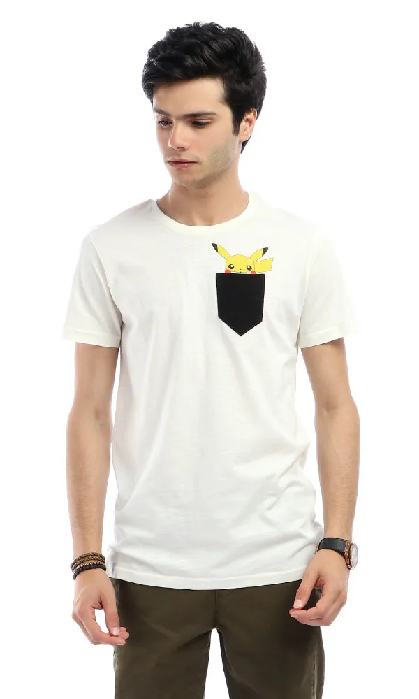 53171 Pikachu With Front Pocket Round Off-White T-shirt