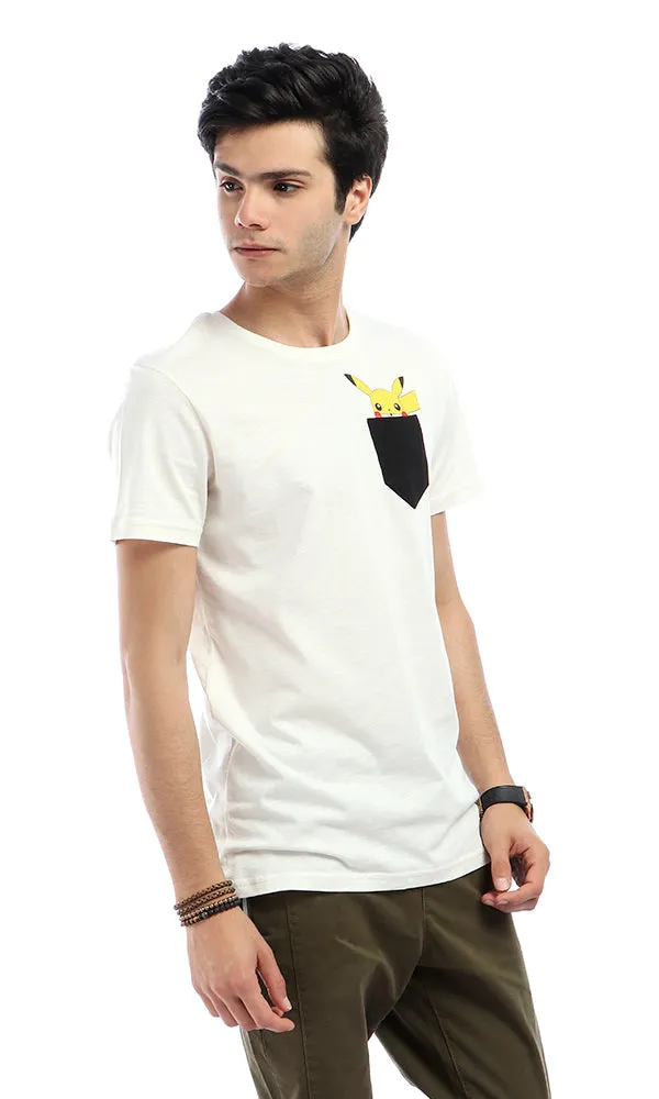 53171 Pikachu With Front Pocket Round Off-White T-shirt