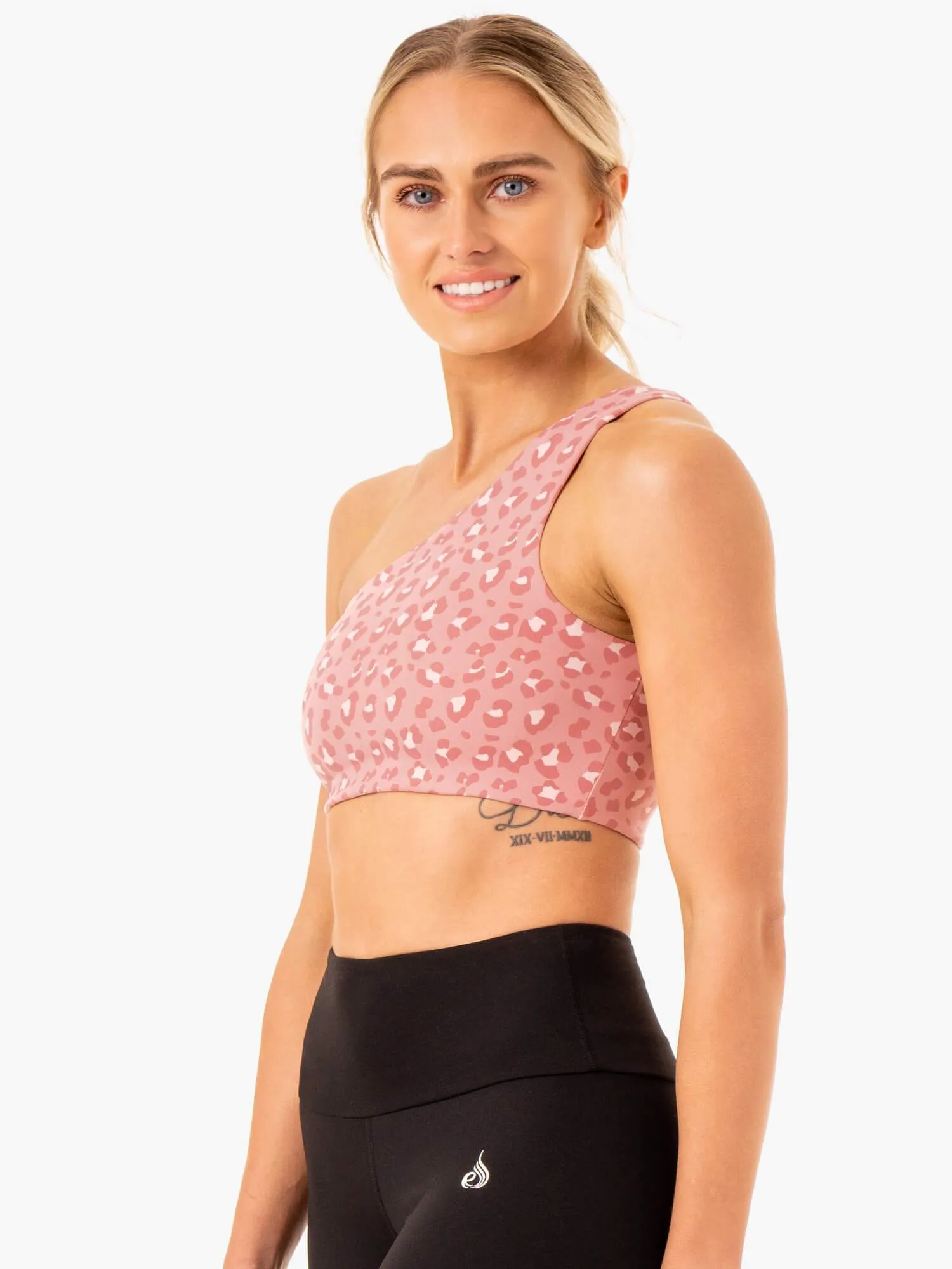 Adapt One Shoulder Sports Bra - Pink Leopard