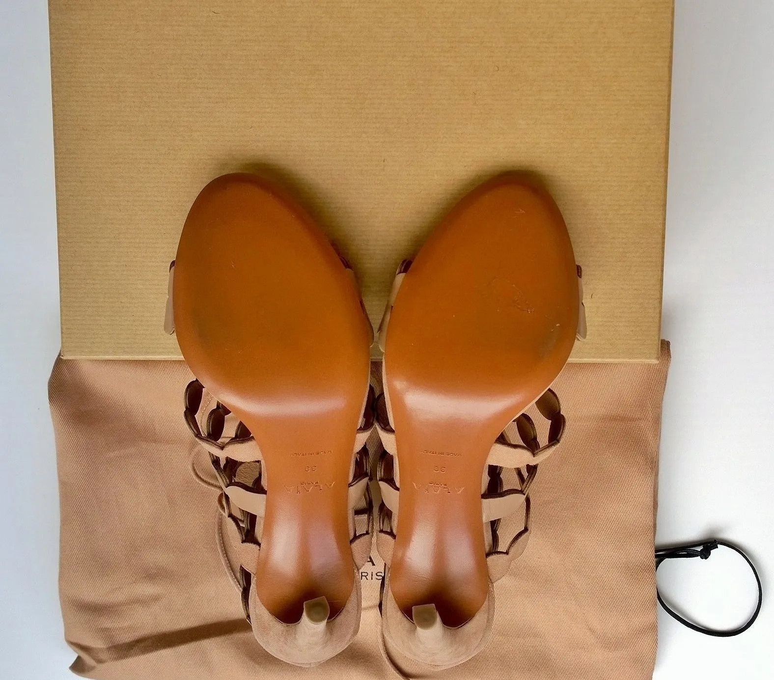 Alaia Beige Warm Nude Leather and Suede Sandals heels