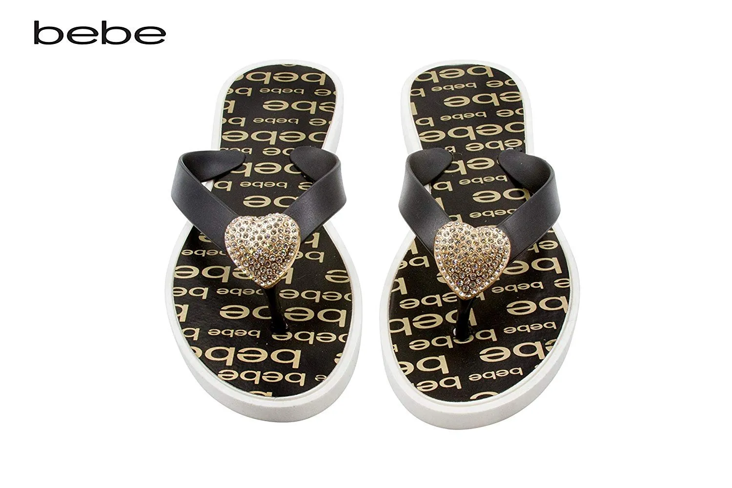 bebe Girls Vegan Sandals with Heart Embellishment and Printed Footbed