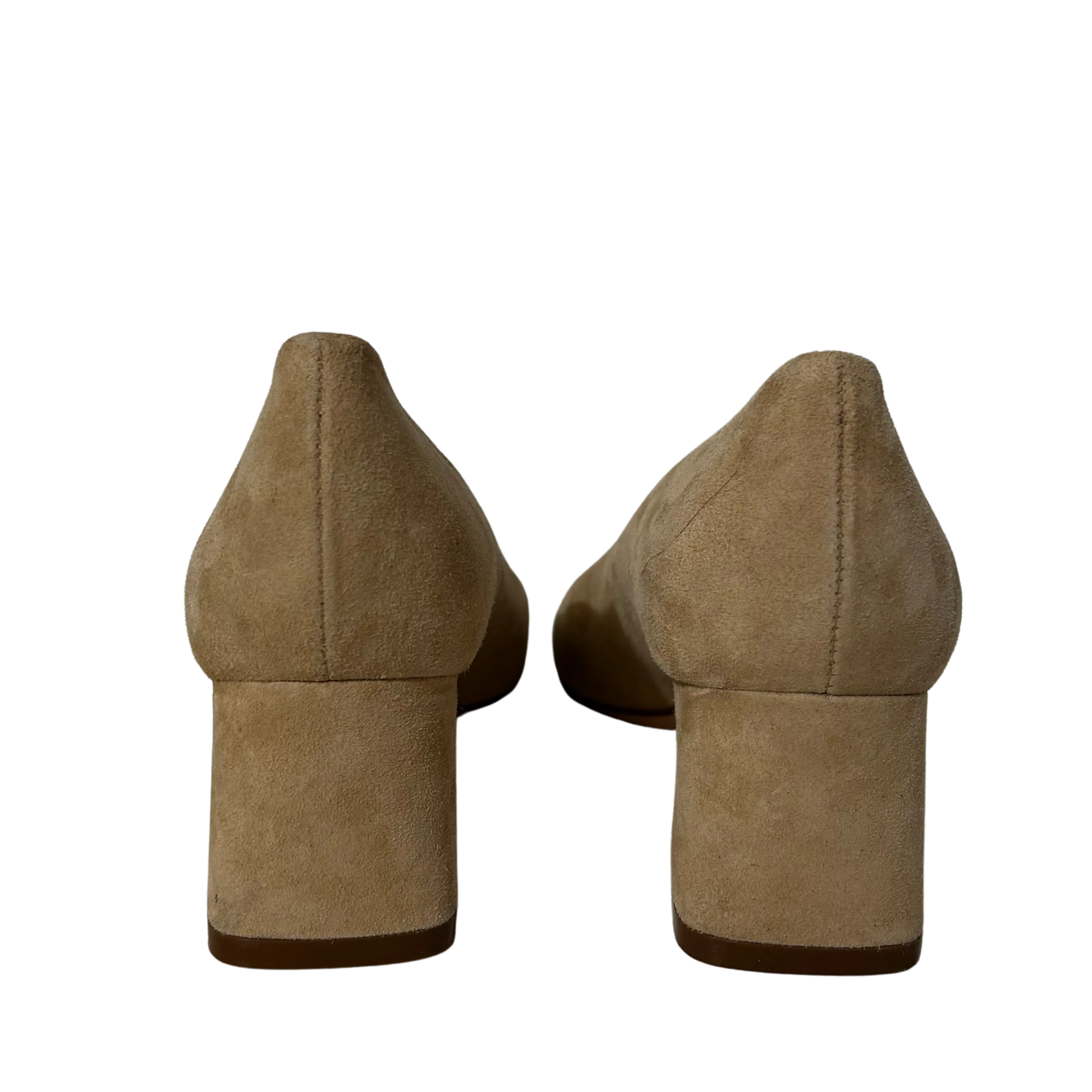 Beige Suede Block Heels 5