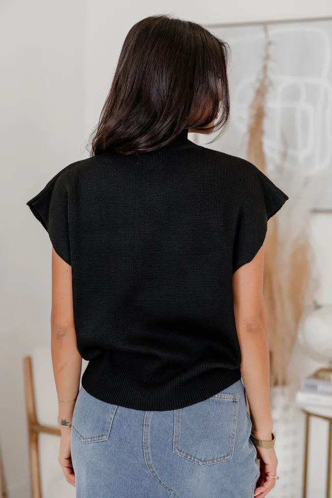 Better Than Words Black Mock Neck Knit Short Sleeve Sweater FINAL SALE