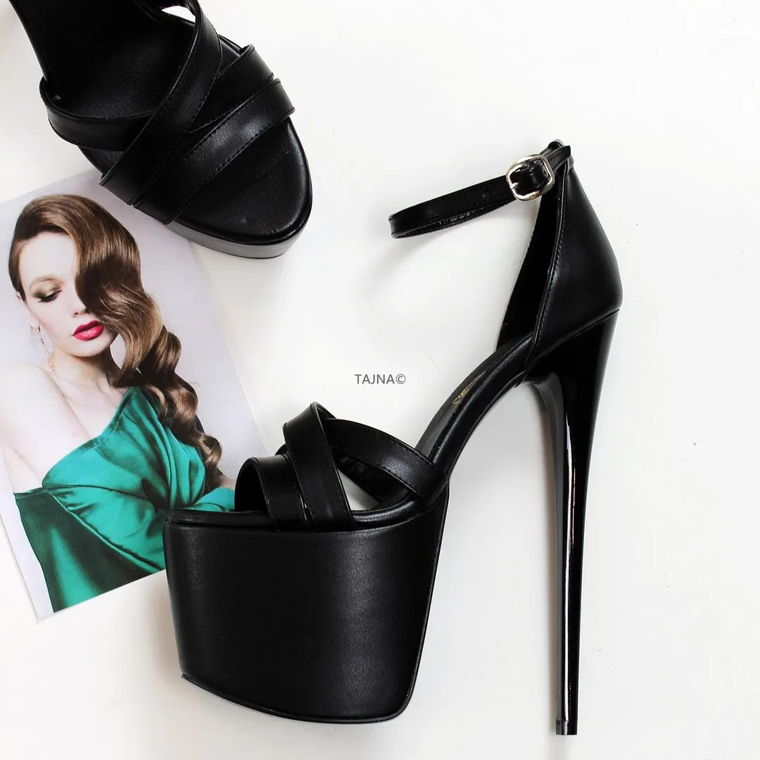 Black Cross Ankle Strap Platform Shoes