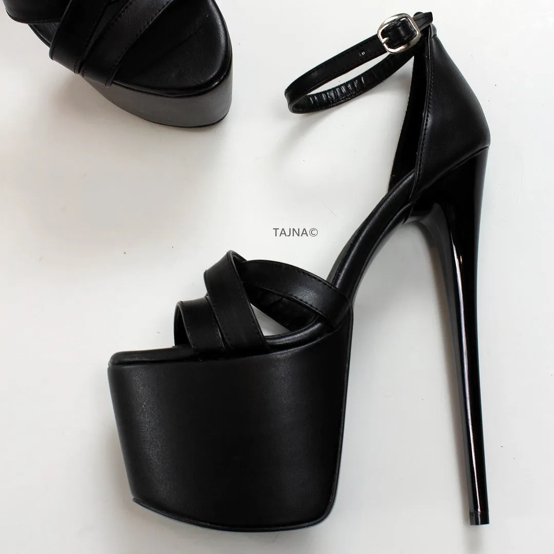 Black Cross Ankle Strap Platform Shoes