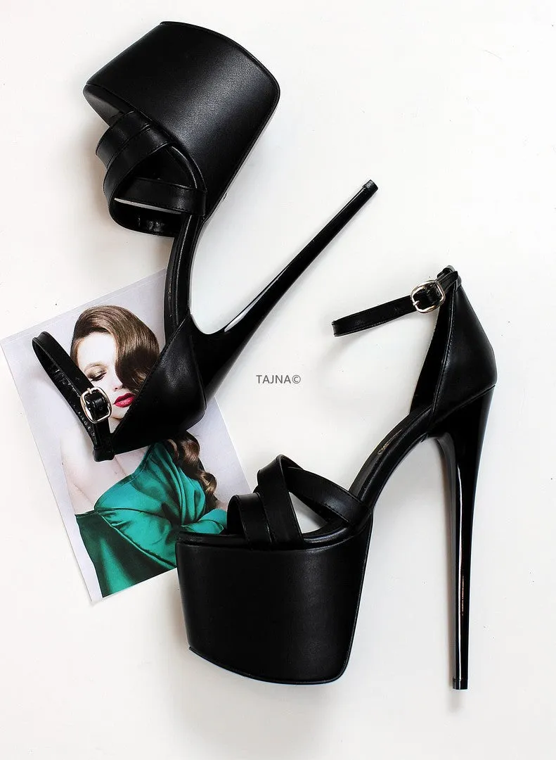 Black Cross Ankle Strap Platform Shoes