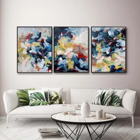 Brushed Colourful Abstract Canvas Set Of 3