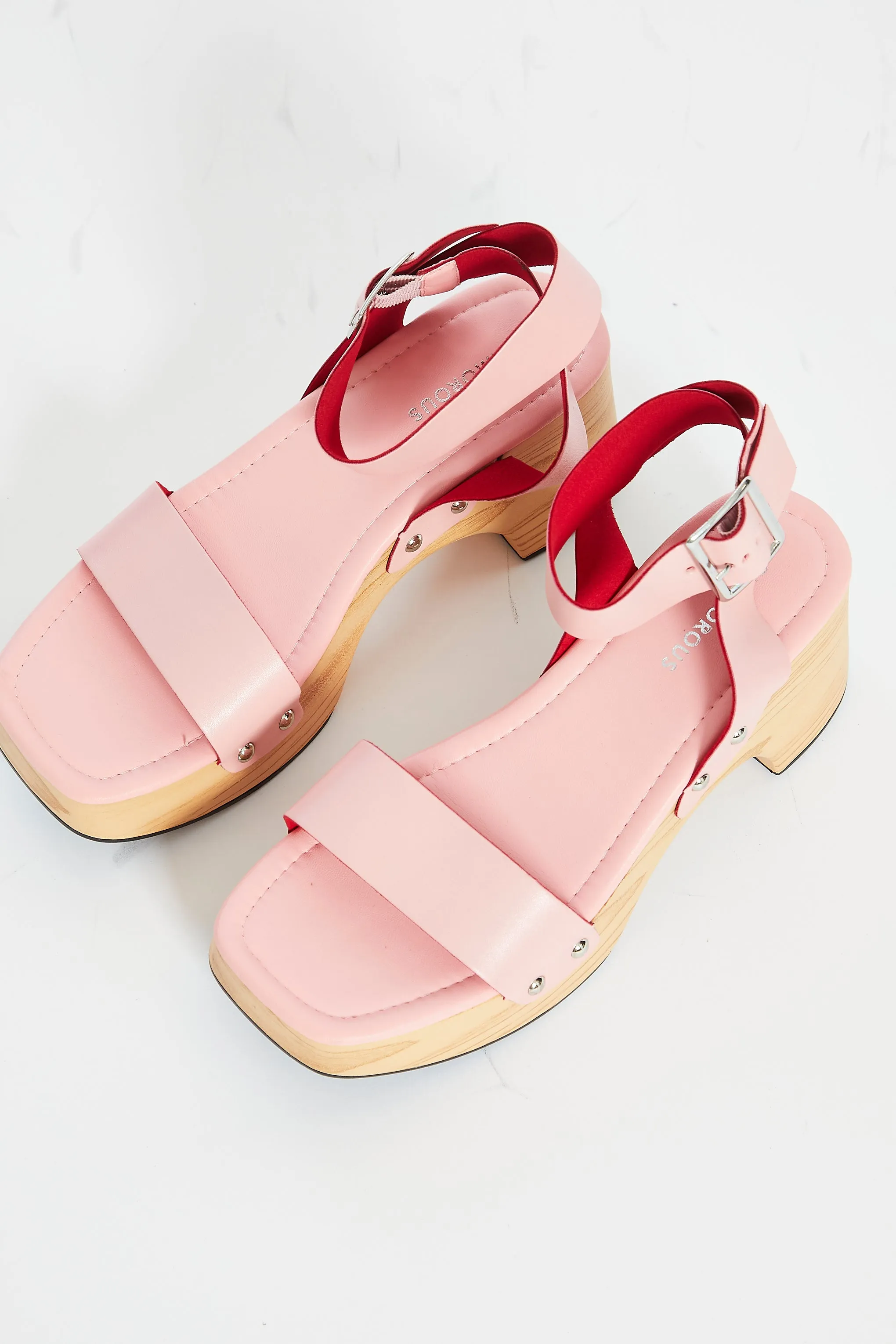 Glamorous Baby-Pink Open Toe Block-Heel Sandals