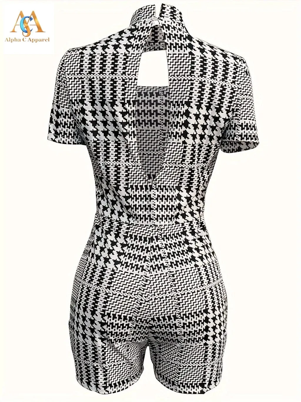 Houndstooth Cut Out Romper Jumpsuit