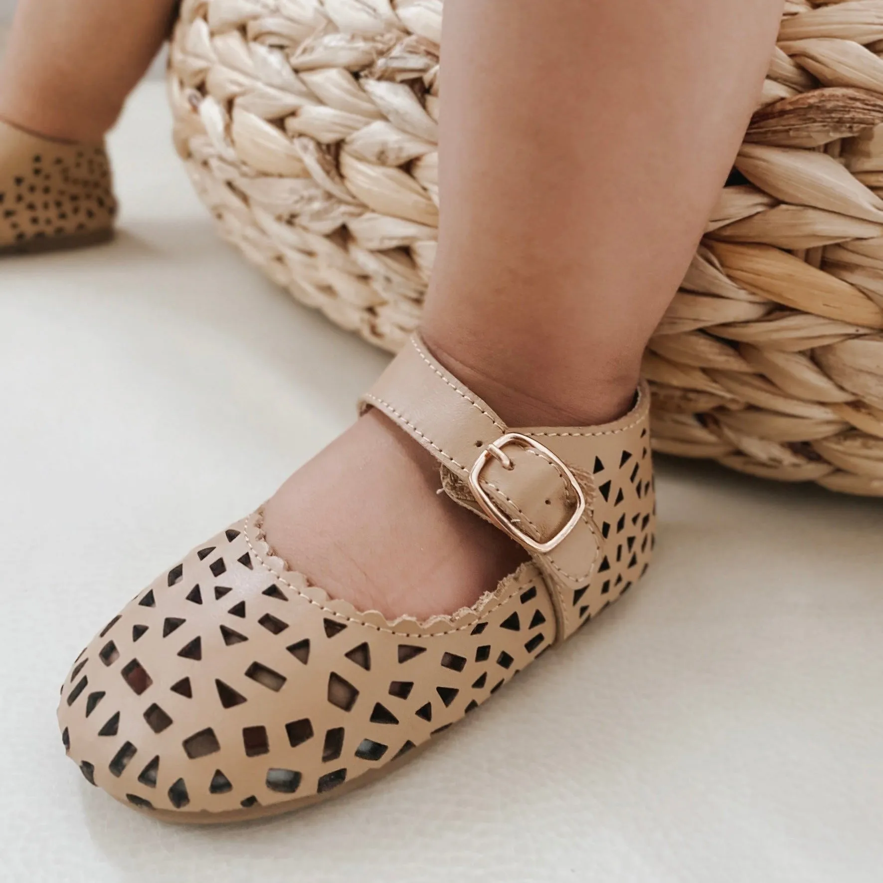 Leather Boho Mary Janes Tan