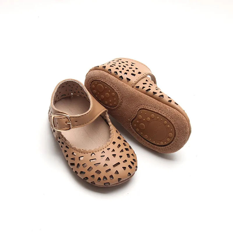 Leather Boho Mary Janes Tan