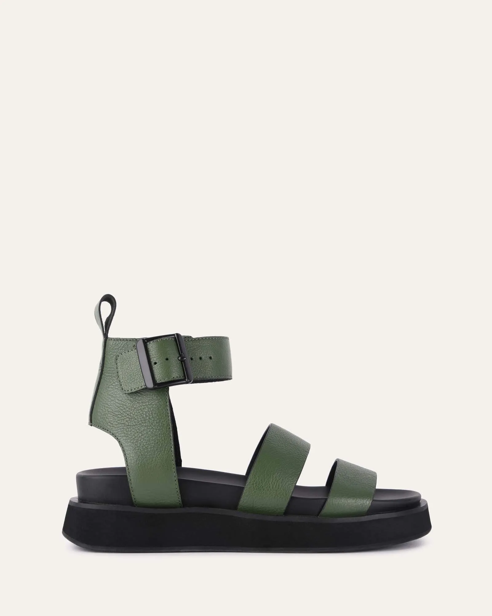 MACKENZIE FLAT SANDALS MOSS GREEN LEATHER