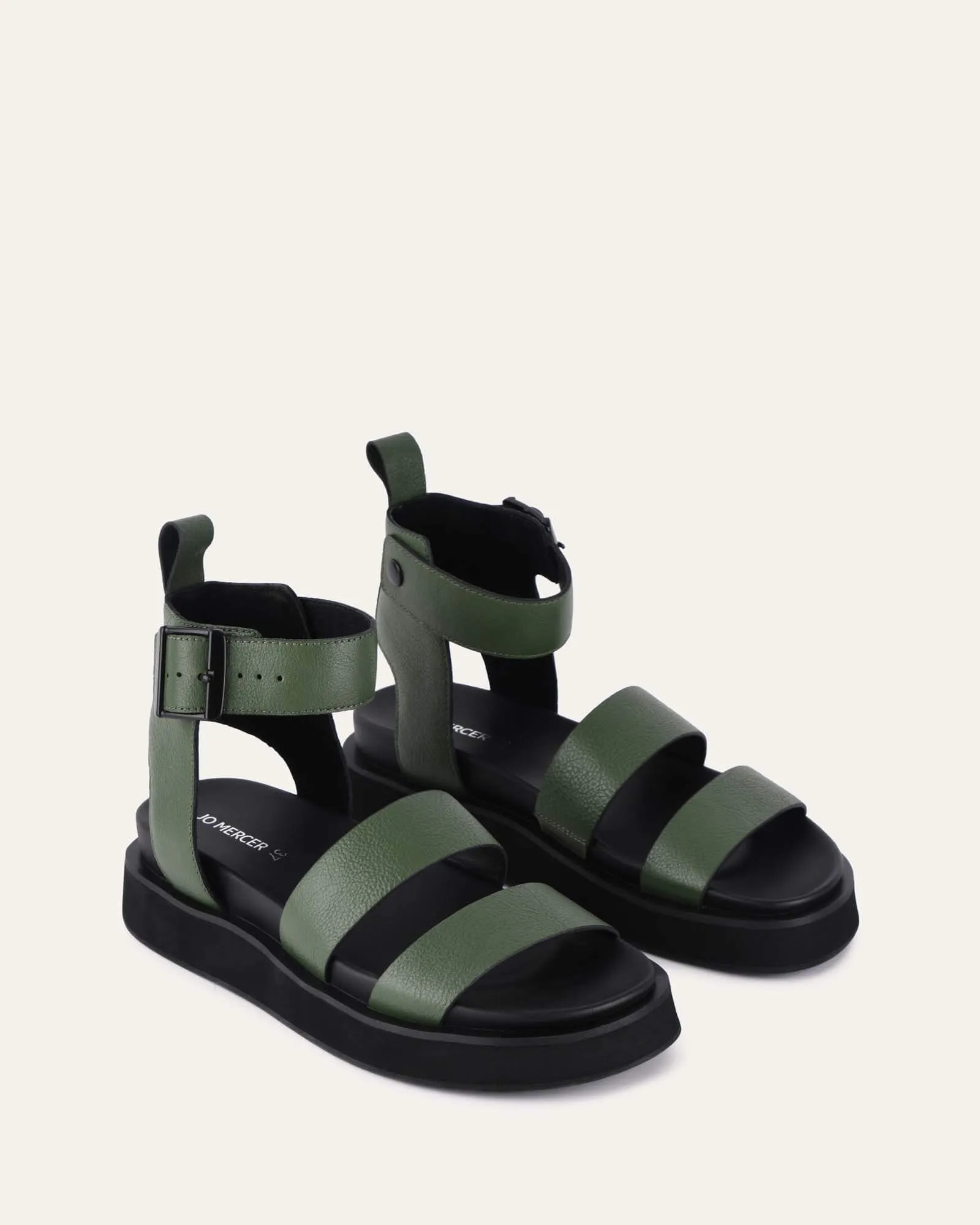 MACKENZIE FLAT SANDALS MOSS GREEN LEATHER