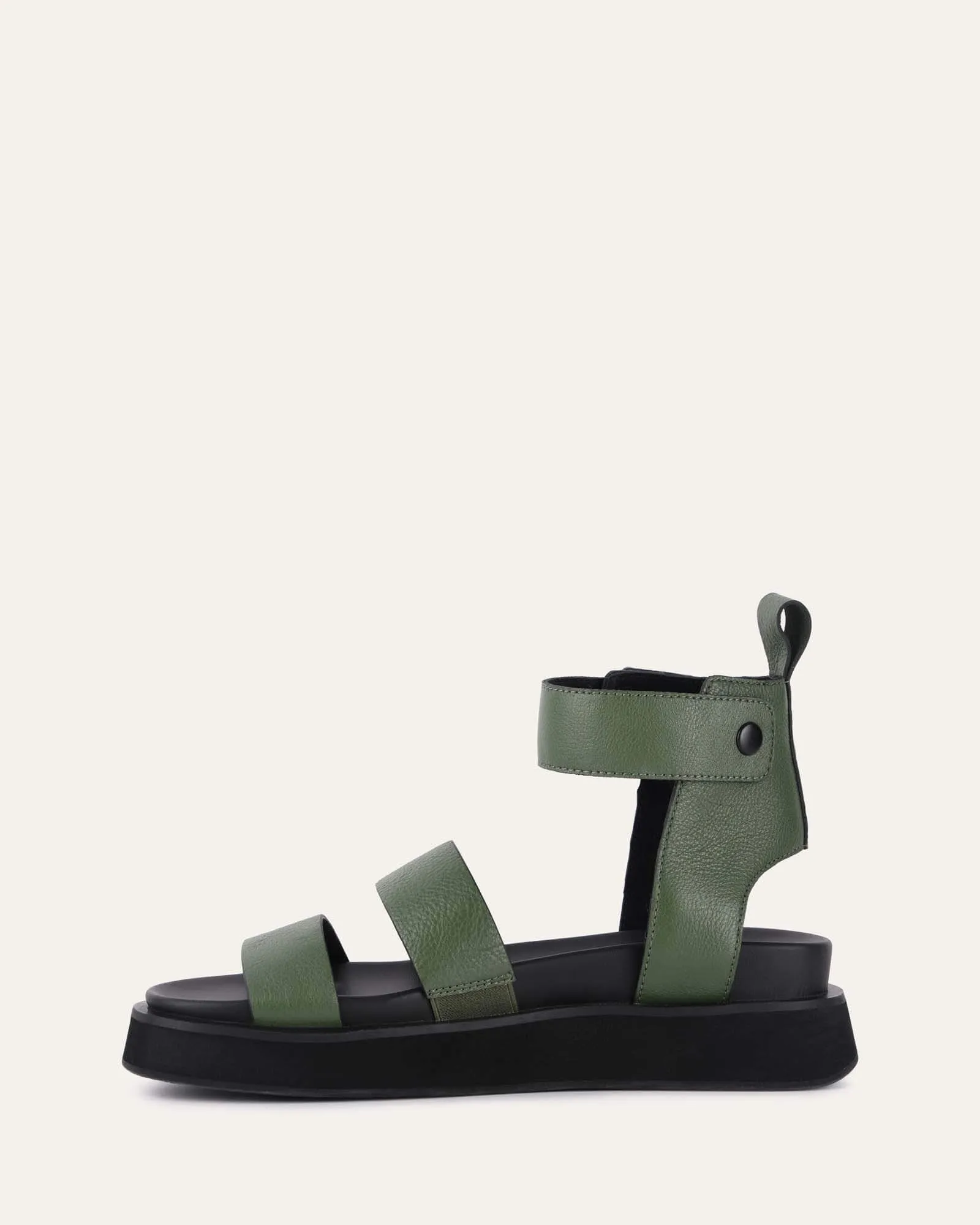 MACKENZIE FLAT SANDALS MOSS GREEN LEATHER