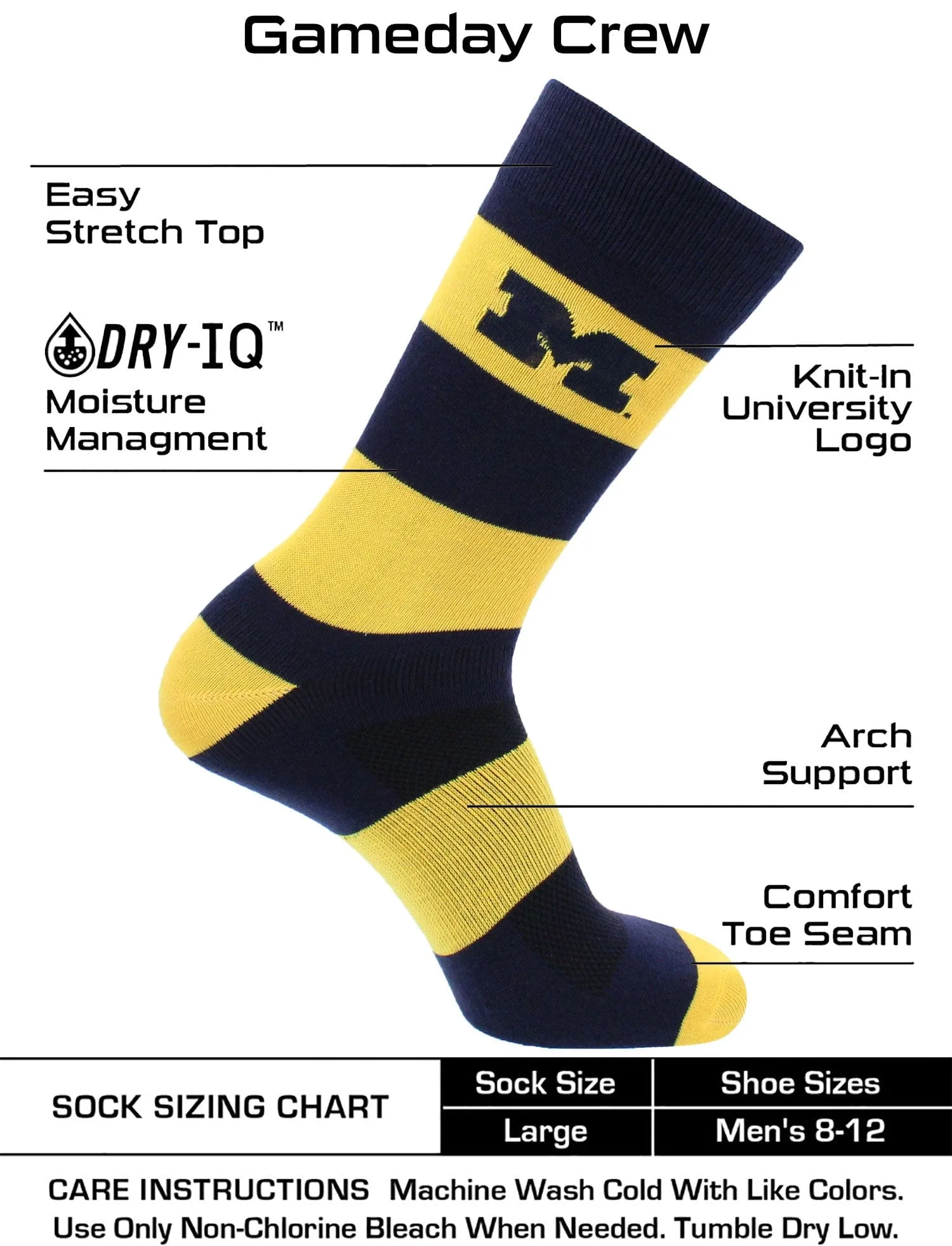 Michigan Wolverines Socks Game Day Striped Crew Socks