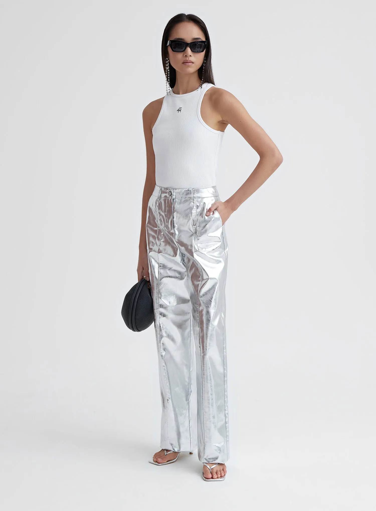 Silver Metallic Faux Leather Trouser - Zelda