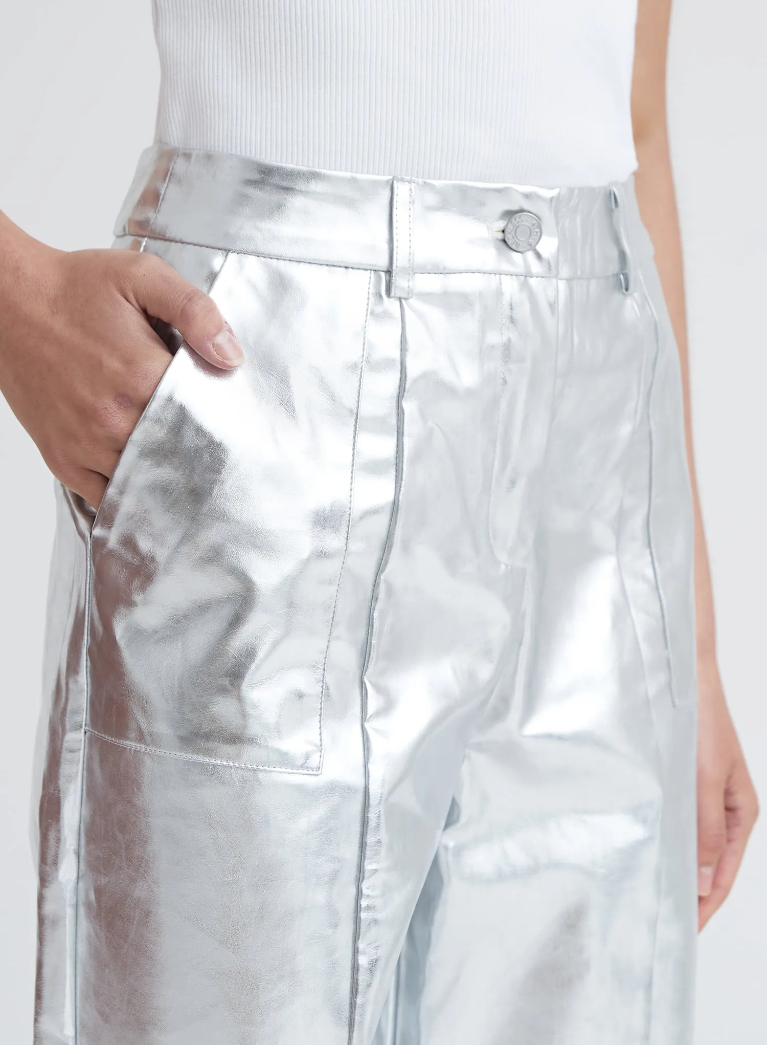 Silver Metallic Faux Leather Trouser - Zelda