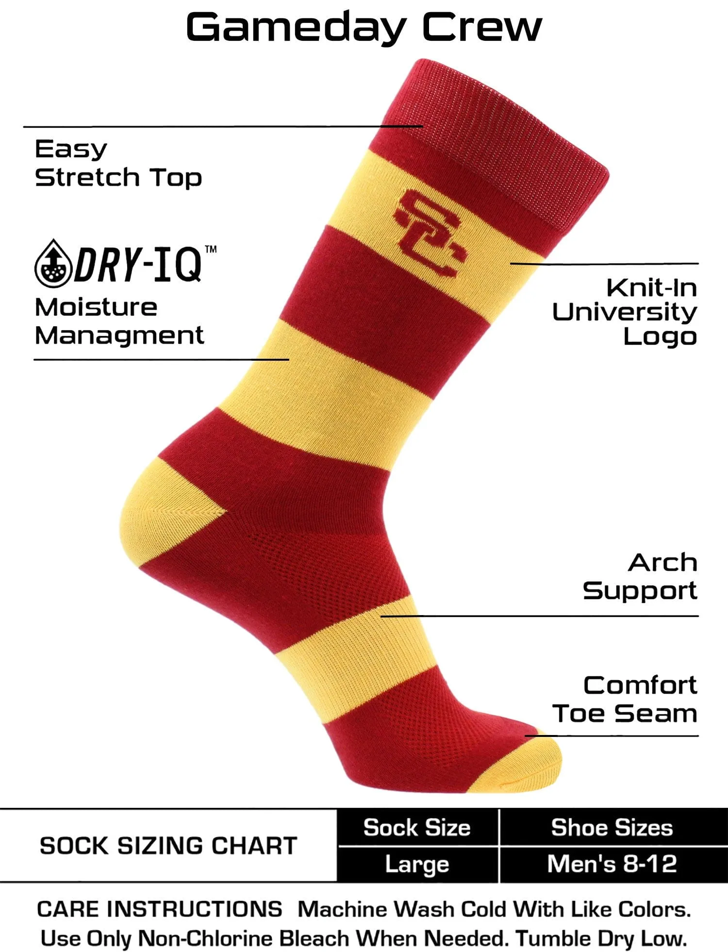 USC Trojans Socks Game Day Striped Crew Socks