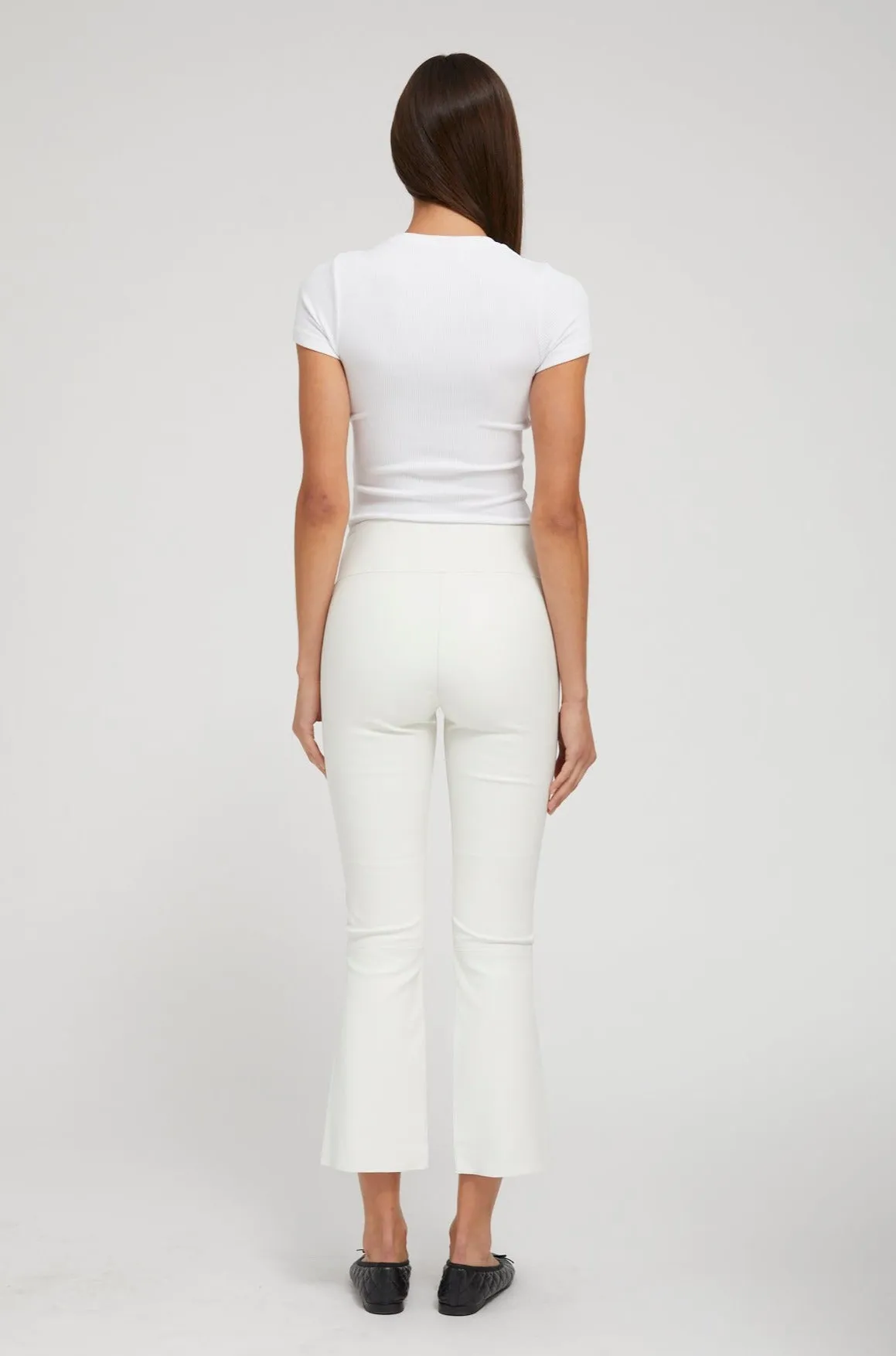 White Leather Crop Flare Leggings