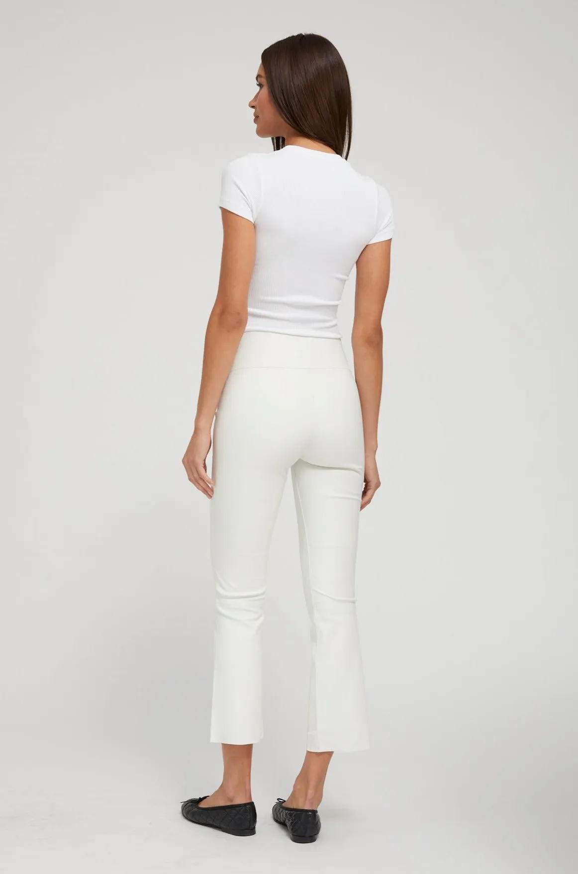 White Leather Crop Flare Leggings