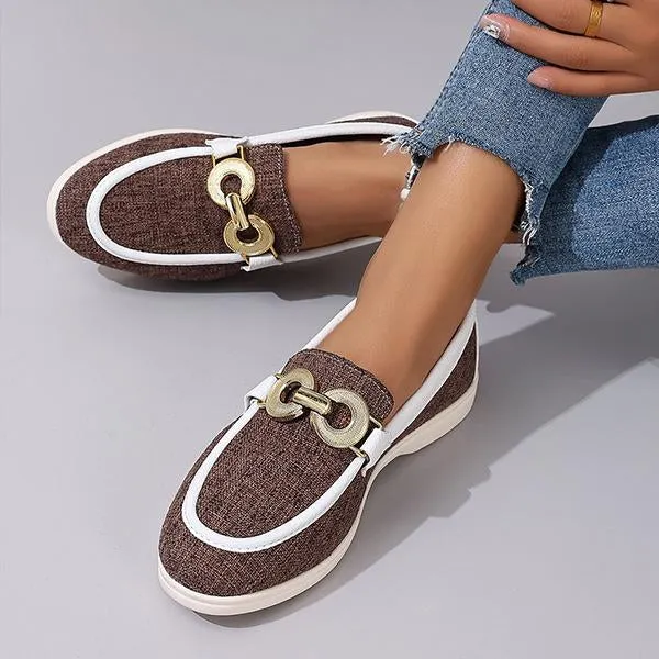 Women's Casual Canvas Loafers with Metal Buckle 18394435S