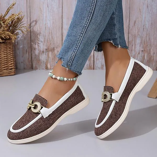 Women's Casual Canvas Loafers with Metal Buckle 18394435S